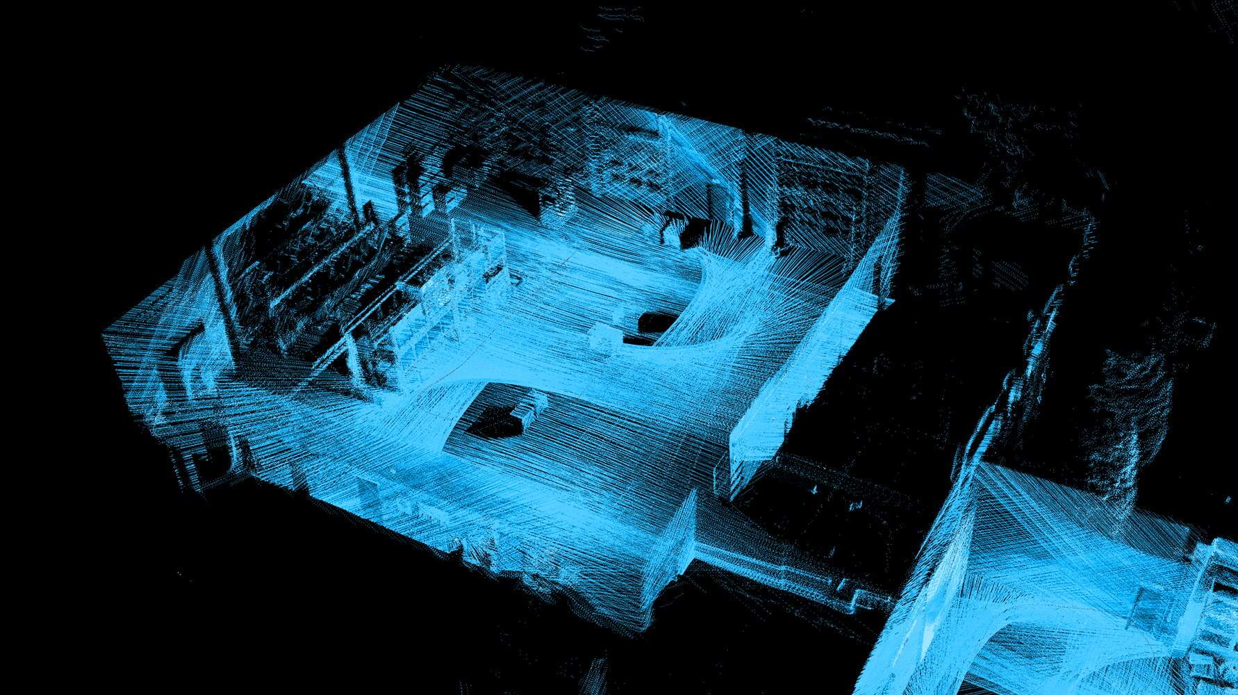 Bild zeigt die Aufnahme eines Lagers mit dem LIDAR-Laser